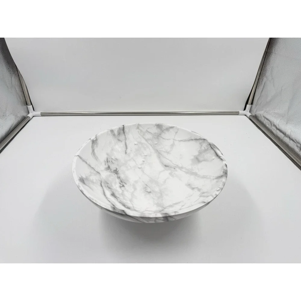 White Marble Texture Decorative Bowl with Acacia Wood Base – 11